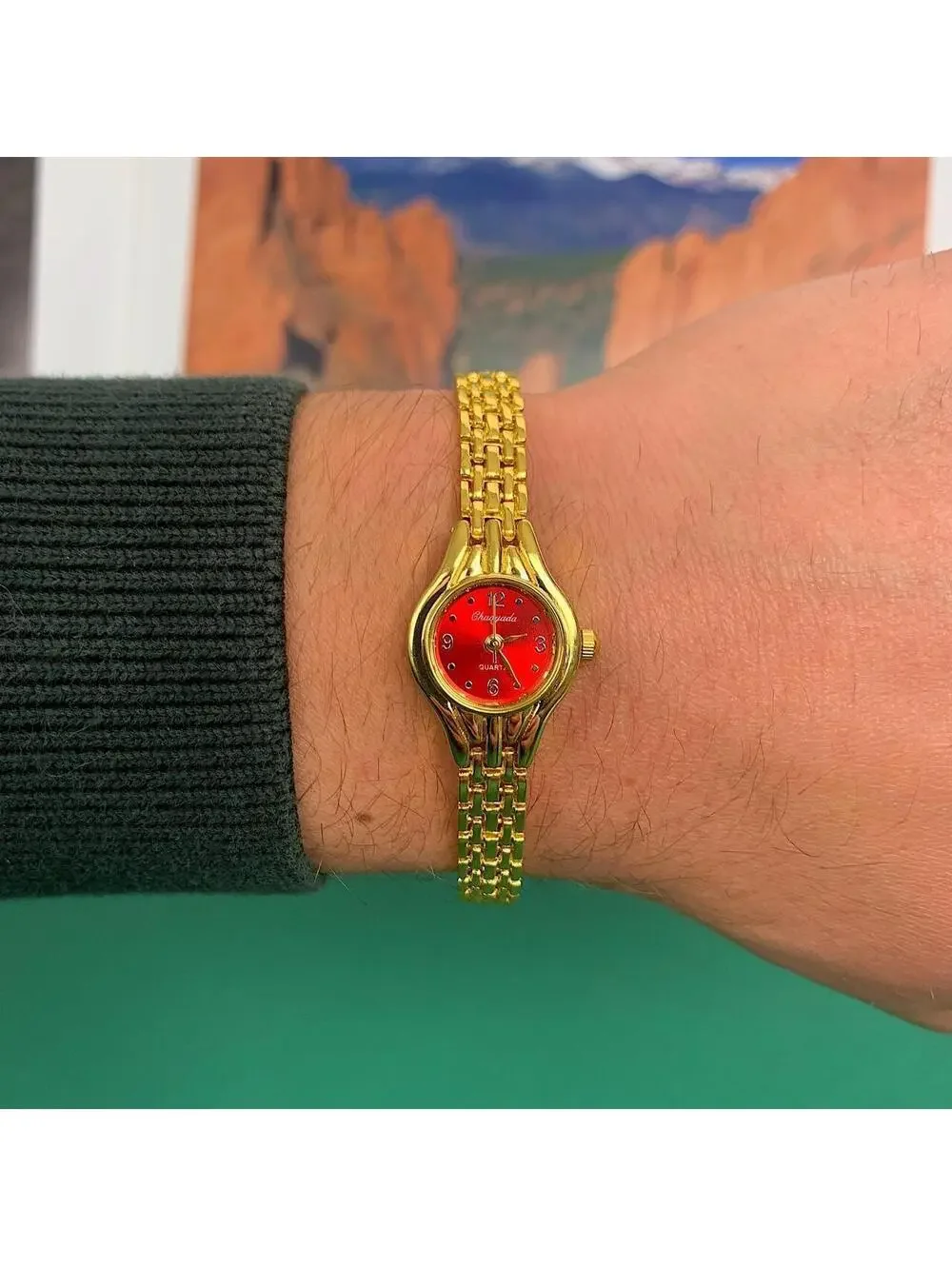 Minimalistic Gold and Red Face round dainty stainless steel y2k 2000s style